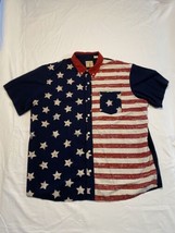 Red Head American Flag Stars &amp; Stripes Button Down Shirt Mens 2XL Short ... - £10.65 GBP