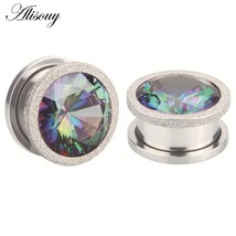 Tainless steel top quality crystal zircon ear tunnels plug screw fit colorful ear flesh thumb200