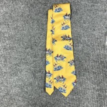 VTG Eddie Bauer Men 100% Woven Silk Necktie Fishing Necktie Boat Yellow Blue USA - £12.17 GBP
