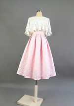 Spring A-line Pink Midi Skirt Outfit Women Custom Plus Size Pleated Party Skirt image 3