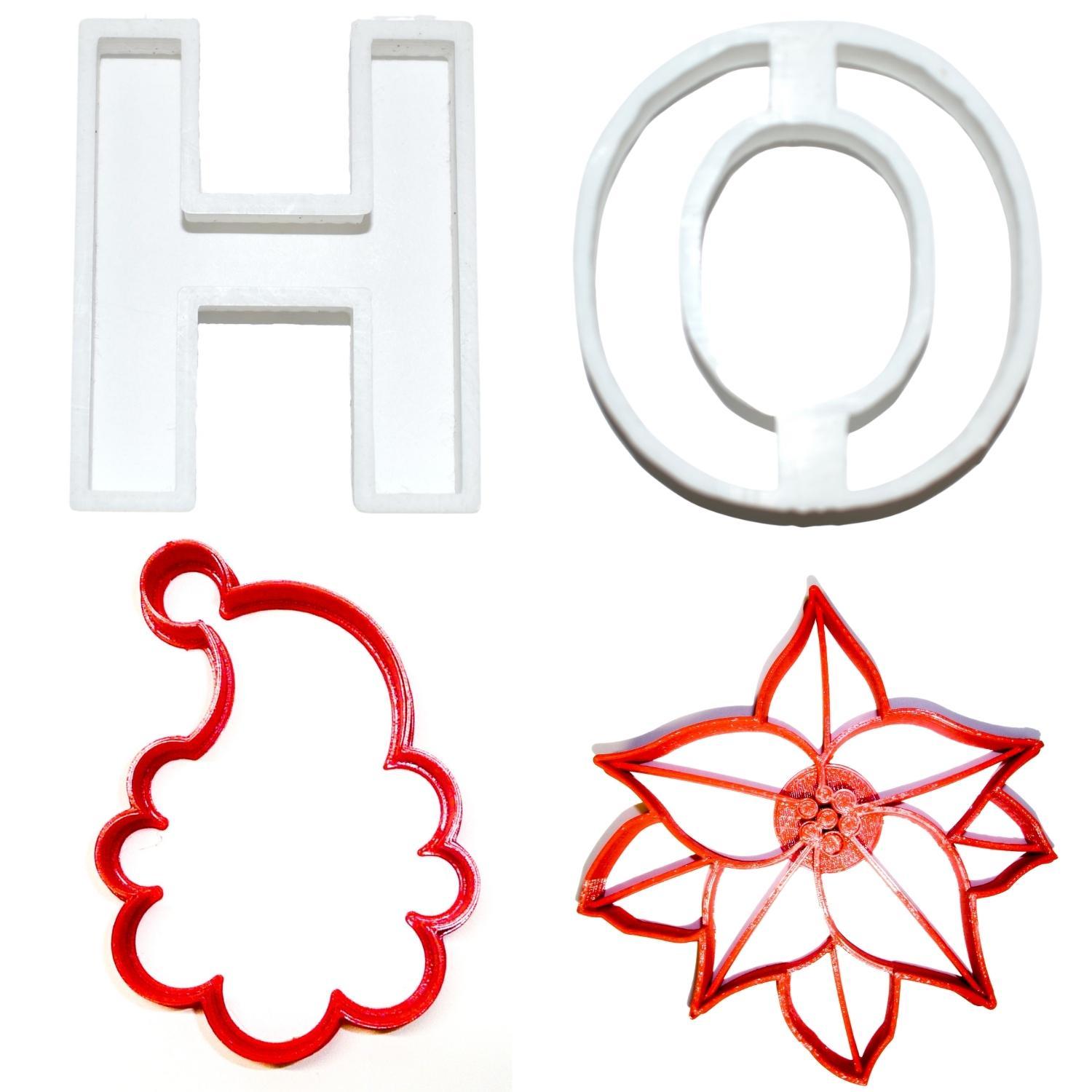 Ho Ho H O Santa Poinsettia Christmas Holiday Set Of 4 Cookie Cutters USA PR1189