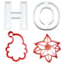 Ho Ho H O Santa Poinsettia Christmas Holiday Set Of 4 Cookie Cutters USA PR1189 - £6.28 GBP