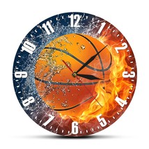 Half In Water Half In Fire Basketball Silent Wall Clock Sport Gift For Sportsmen - £32.10 GBP