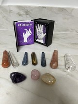 Bundle of 7 Crystal Wands, 3 Polish Tumble Stone and Palmistry Hand Meta... - $49.49