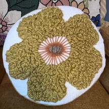 World Market Round Mustard Tufted Flower Fashion Toss Throw Pillow Accent Pillow - £24.35 GBP