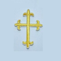 GOLD CROSS 4&quot; x 3&quot; iron on patch applique Christian Religious (G4) - £3.92 GBP