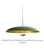 Mid-Century Modern Verdigris Pendant Chandelier | Handmade Patinated Brass Light - $695.00