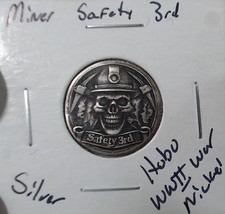 HOBO Miner Skull With Hat Safety 3rd Made From A REAL Silver War Nickel ... - €12,91 EUR