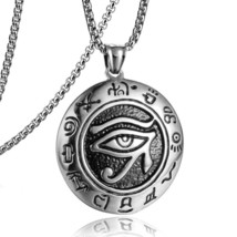 Mens Egyptian Eye of Horus Pendant Punk Biker Necklace Stainless Steel Chain 24" - £7.16 GBP