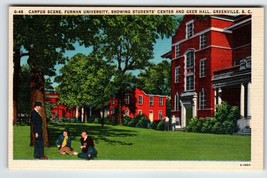 Campus Furman University Students Hall Greenville South Carolina Linen Postcard - £6.37 GBP