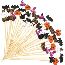 Halloween Cocktail Picks Pumpkin Spider Hat Ghost Letters Bamboo Toothpicks Appe - £14.50 GBP