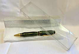 Hand Crafted Turned Wood Pen &amp; Gift Box Goldtone Trim Green Swirl Black ... - $29.95