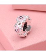 2017 Spring 925 Silver Magnolia Bloom Pale Cerise Enamel &amp; Pink CZ Space... - $21.95 CAD