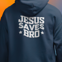 Heavy Blend Hoodie Sweatshirt &quot;Jesus Saves Bro&quot; white graphic - £34.99 GBP
