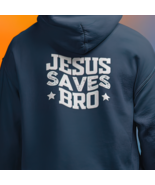 Heavy Blend Hoodie Sweatshirt &quot;Jesus Saves Bro&quot; white graphic - $44.32
