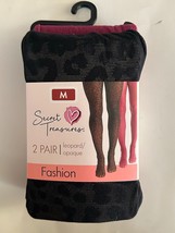 Secret Treasures Women&#39;s Wine Red Opaque &amp; Black Leopard 2 Pack Tights Size M - £3.11 GBP