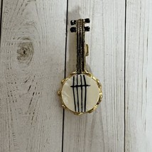 Vintage Mother Of Pearl Banjo Pin Brooch Musical Instrument Gold Tone Rare 1.5&quot; - £10.35 GBP