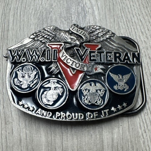 Vintage WW2 Veteran Belt Buckle, Great American Buckle Co. 1988 JD - $9.90