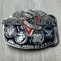 Vintage WW2 Veteran Belt Buckle, Great American Buckle Co. 1988 JD - $9.90