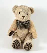 Russ Plush Bear Brushes Tan Teddy Bear 9&quot; Tush Tag Arms &amp; Legs Jointed Bow Tie - £11.05 GBP