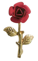 Vintage Red Enamel &amp; Gold Tone Rose Brooch &quot;C&quot; Catch Pin Matte Satin Finish - £11.01 GBP