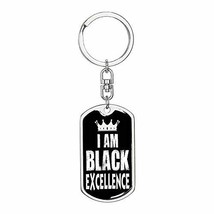 I am Black Excellence Dog Tag Pendant Keychain Stainless Steel or 18k Gold - £31.71 GBP