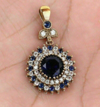 2.50Ct Round Cut Blue Sapphire Women&#39;s Pendant Free Chain 14K Yellow Gold Plated - £51.71 GBP