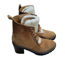 Marc Fisher LTD Denise Combat Boots Womens Size 8 Tan Genuine Suede Fur - £31.28 GBP