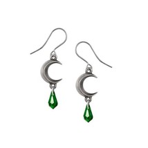 Alchemy Gothic E477G Moon Green Earrings Crystal Tear Drop Crescent Dropper - $26.99