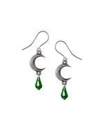 Alchemy Gothic E477G Moon Green Earrings Crystal Tear Drop Crescent Dropper - £21.32 GBP