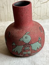 Vintage Mexican Tonala Pottery Vase with Hand Painted Native 6” Clay Signed JC - £25.41 GBP