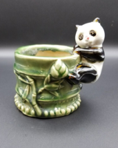 Vintage Panda with Bamboo Ceramic Planter Vase Marked B-614 - $14.49