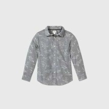 Toddler Boys&#39; Poplin Printed Long Sleeve Button-Down Shirt - Gray Dino (... - £9.69 GBP