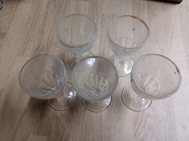 5 VINTAGE ANTIQUE CLEAR GLASS CORDIAL LIQUER STEMMED DRINKING GLASSES - £15.82 GBP