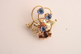Vintage 1/20 12K Gold Filled  Flower Brooch Pin Pendant Blue Rhinestones... - $14.01