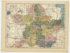 1902 Antique Map Of The County Of Meath / Ireland - £22.28 GBP