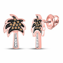 10kt Rose Gold Womens Round Brown Diamond Palm Tree Earrings 1/8 Cttw - £184.63 GBP
