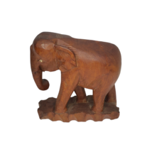 Wood Carved Elephant Large 10 Inch Natural Brown Missing Tusks Vintage MCM - $19.78