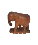 Wood Carved Elephant Large 10 Inch Natural Brown Missing Tusks Vintage MCM - £33.31 GBP