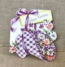 Ephemera Small Vintage Rust Craft Die Cut Card Purple Gingham Bonnet Of ... - £4.65 GBP