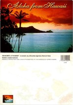 Hawaii Honolulu Waikiki Beach Diamond Head Orange Sunset Clouds VTG Postcard - £7.49 GBP