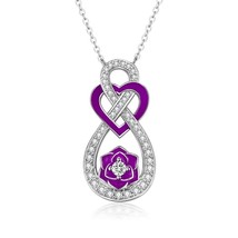 Infinity Necklace Her Heart Pendant With Purple Rose Adorned Engagement Pendent - £142.22 GBP