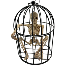 Halloween Decoration Skeleton in Black Metal Cage Hanging CBY Seasons 9 x 6.5&quot; - £22.72 GBP