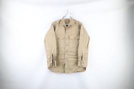 Vtg 50s Korean War Mens Medium Distressed 8.2 oz Military Button Shirt Khaki USA - £35.56 GBP