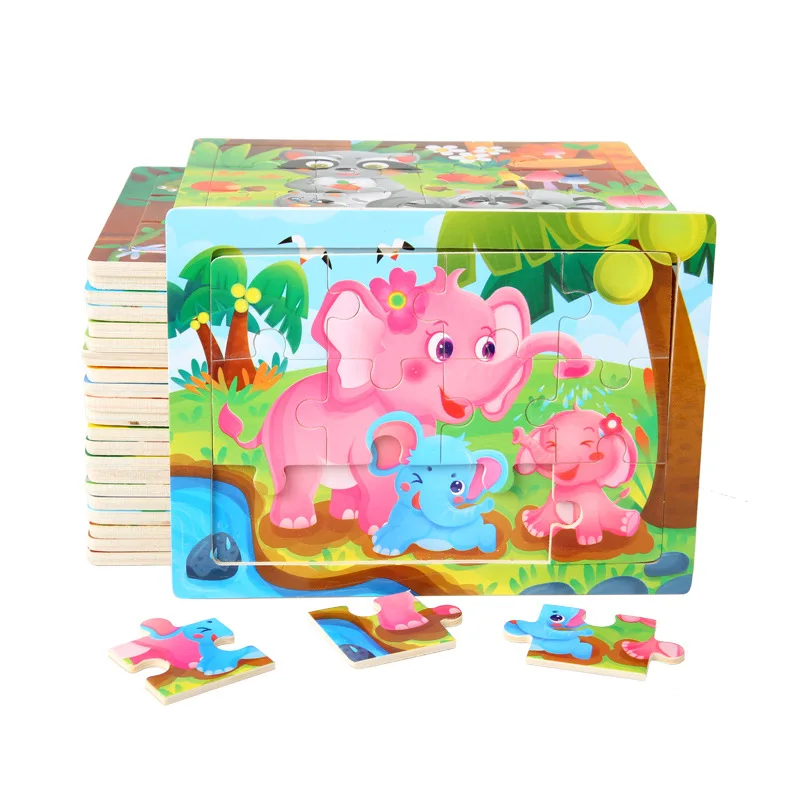 Ini size 15 10cm kids toy wood puzzle wooden 3d puzzle jigsaw for children baby cartoon thumb200