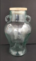 Vtg Rare Greek  Olive Cookie Biscotti Jar 2 Handles Glass Container  Woo... - $46.71