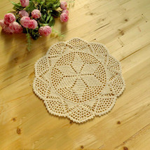 1 pcs Round Lace Doily Beige Handmade 100% Cotton Crocheted doilies 11 Inch - £7.11 GBP