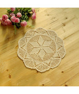 1 pcs Round Lace Doily Beige Handmade 100% Cotton Crocheted doilies 11 Inch - $12.14 CAD