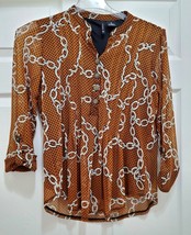 New Directions Woman Sz M Dressy Top Mandarin Collar Chainlink Pattern - $26.55