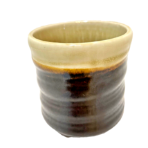 Vintage Stoneware Two Toned Tumbler Cup Brown Tan 3.5 x 3 inches - $14.58
